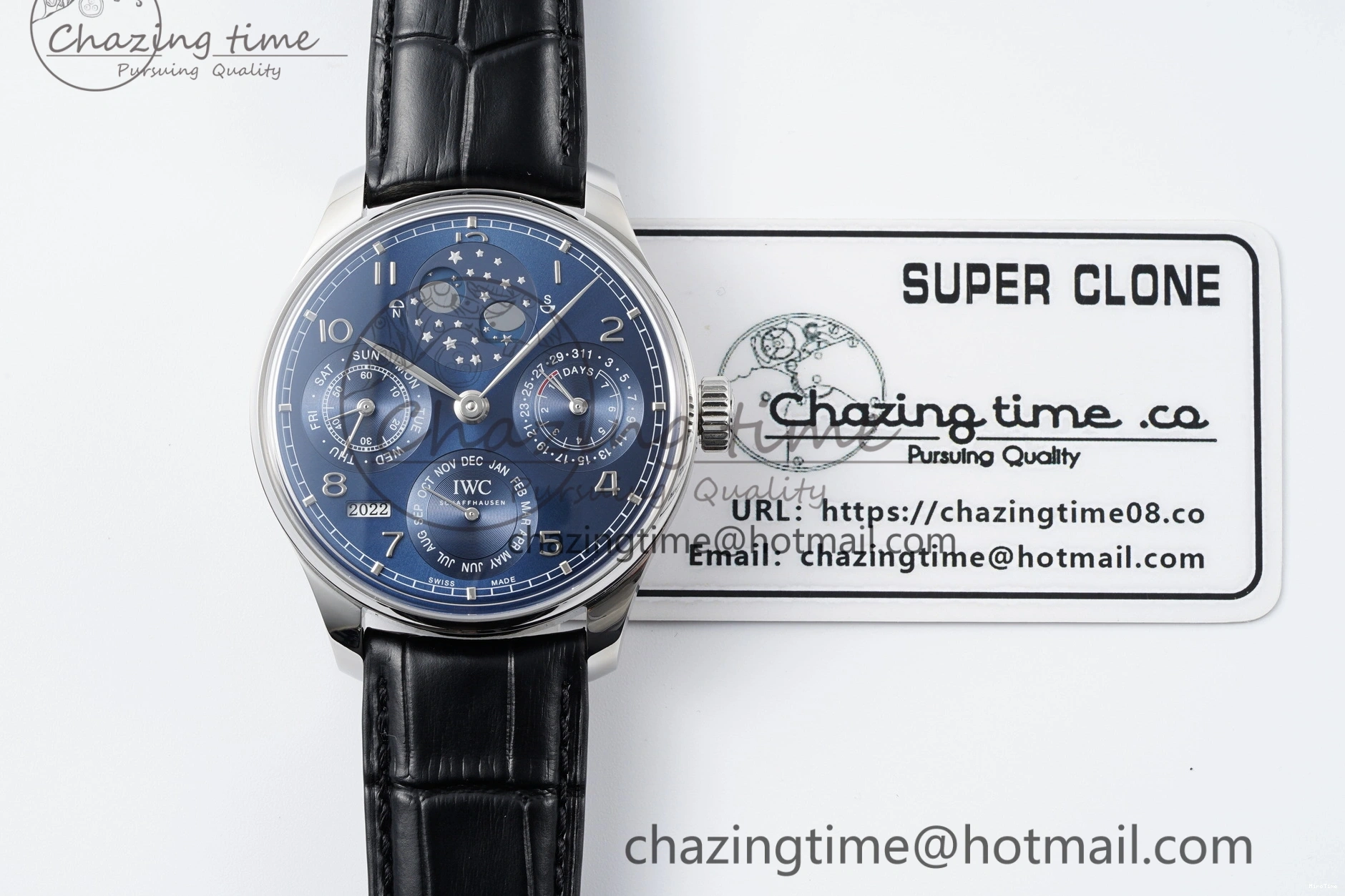 MIROTIME 0323 Bold Portugieser Perpetual Calendar SS 5033 APSF 1:1 Best Edition Blue Dial on Black Leather Strap A52610 Clone 7041
